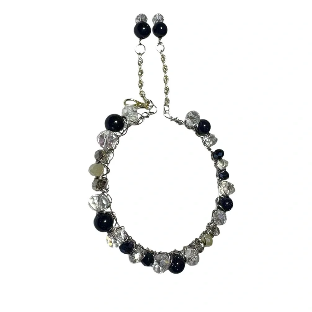 Bracelet with Blue Goldstone and Austrian Crystals Hand Wired - Picture 6 of 8
